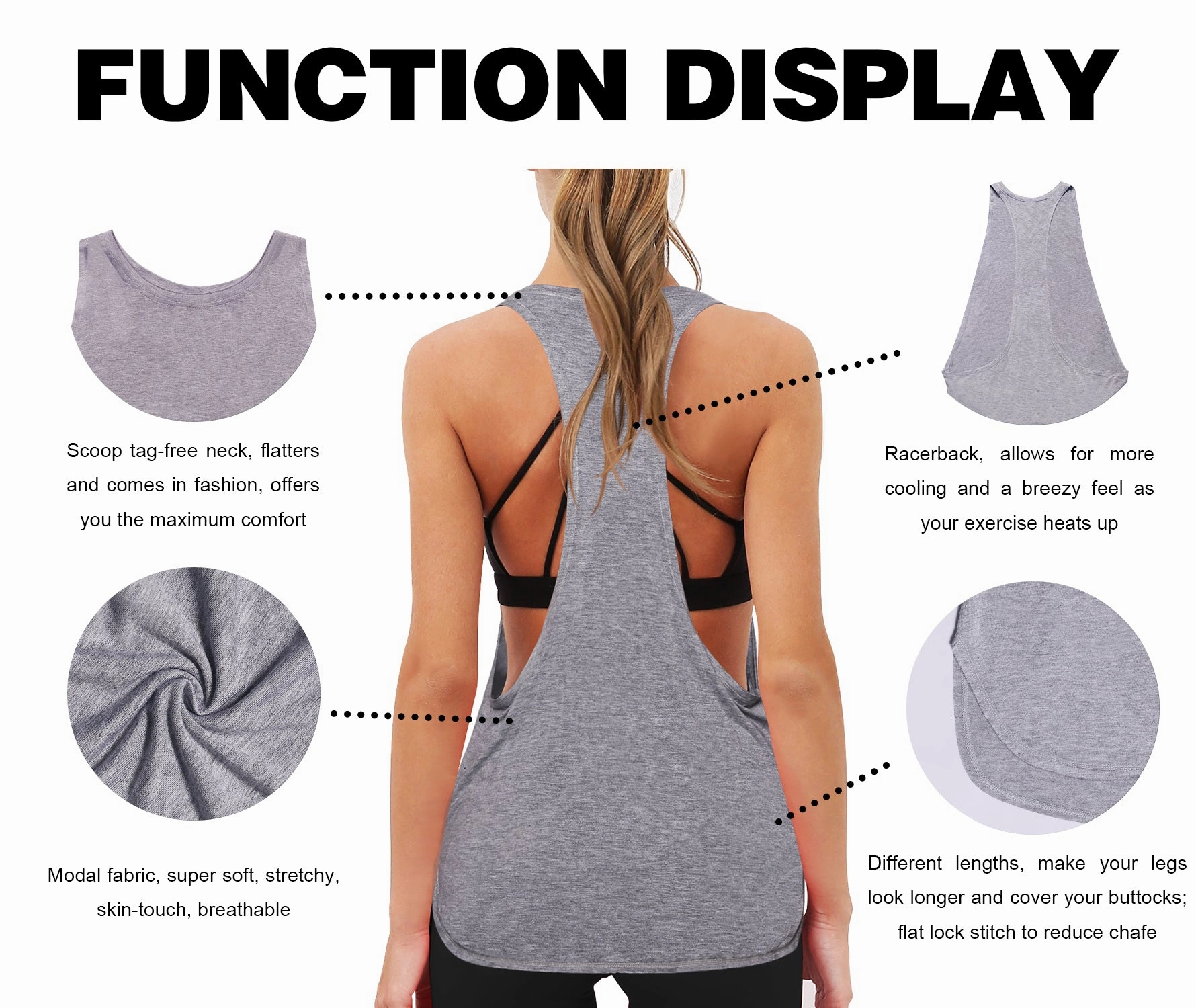 Low Cut Loose Fit Tank Top heathergray