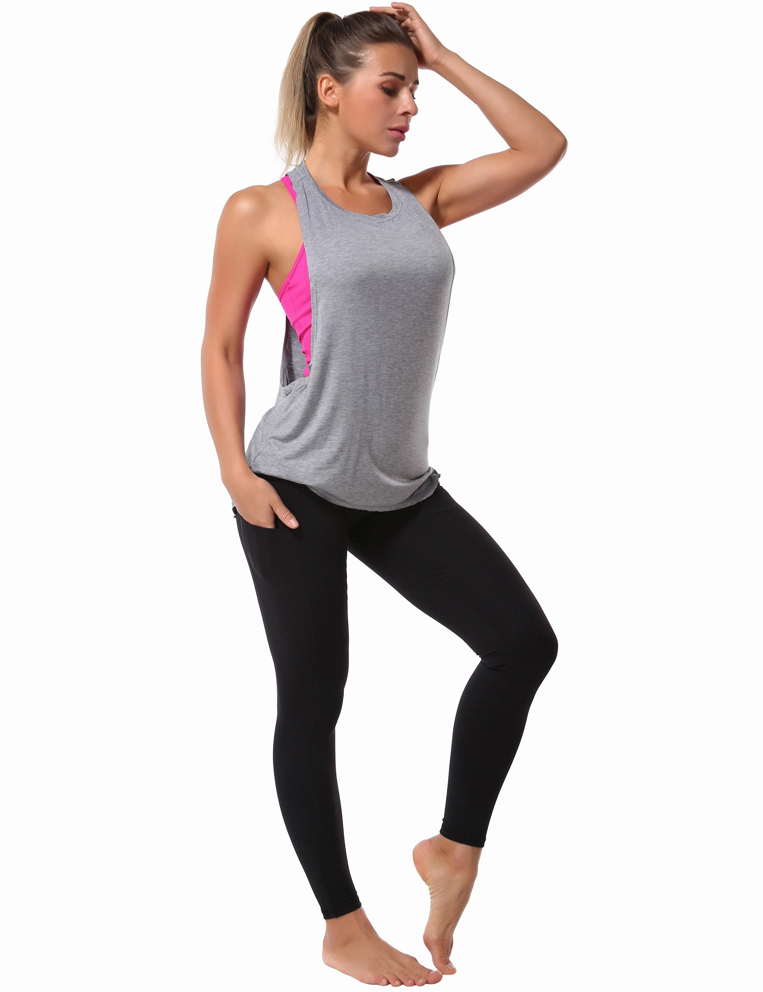 Low Cut Loose Fit Tank Top heathergray_Biking