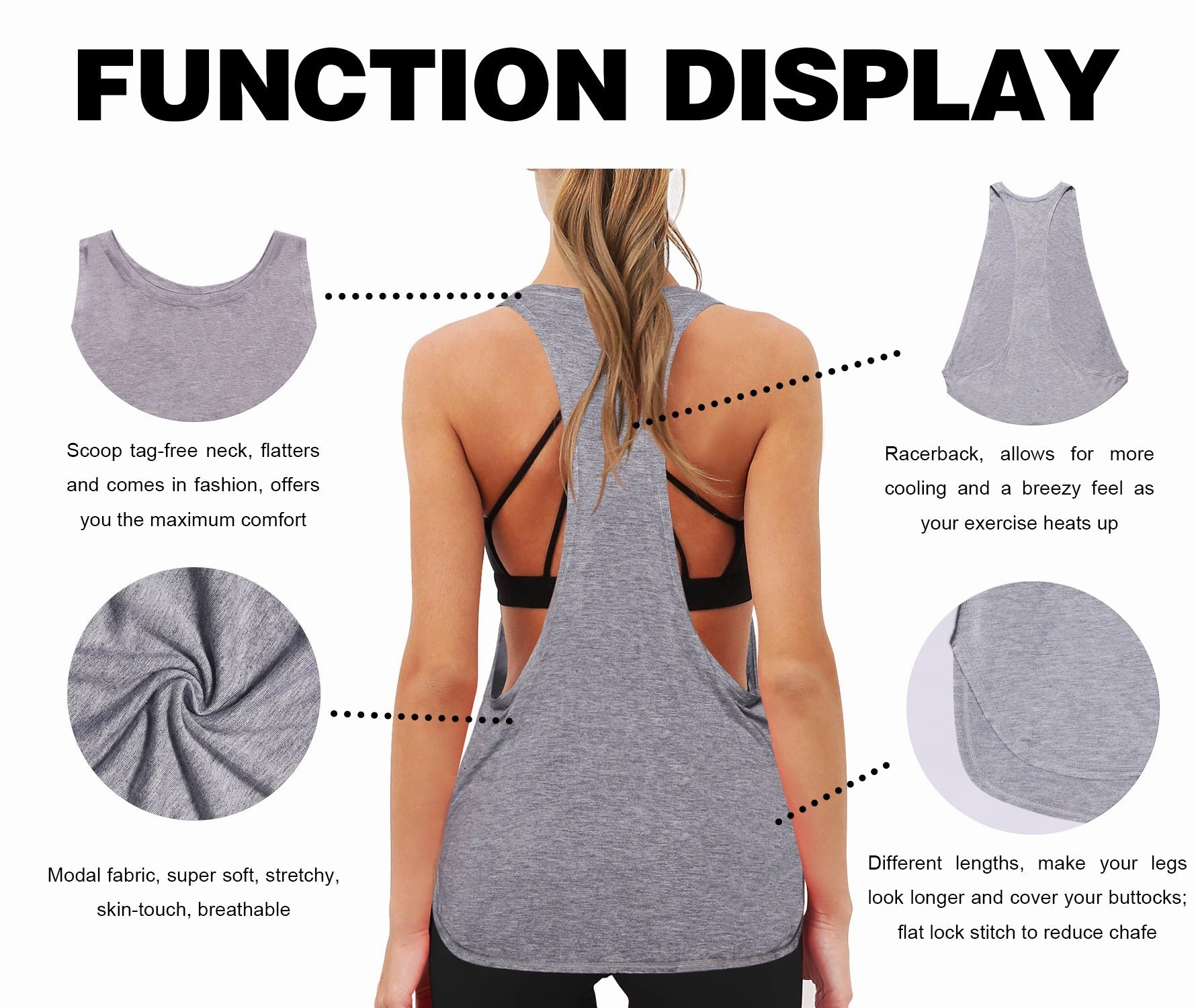 Low Cut Loose Fit Tank Top heathergray_yoga