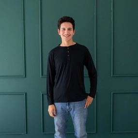 Men's Long Sleeve Henley Top in Midnight