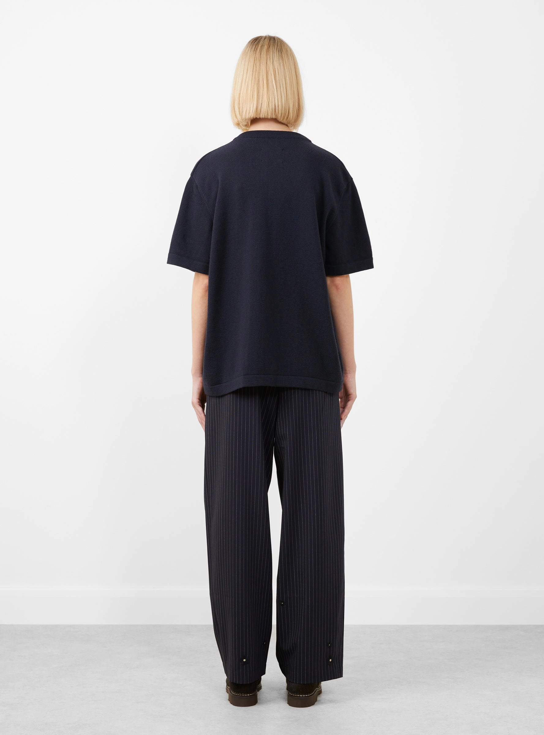 Merino Wool Beaded T-Shirt Navy