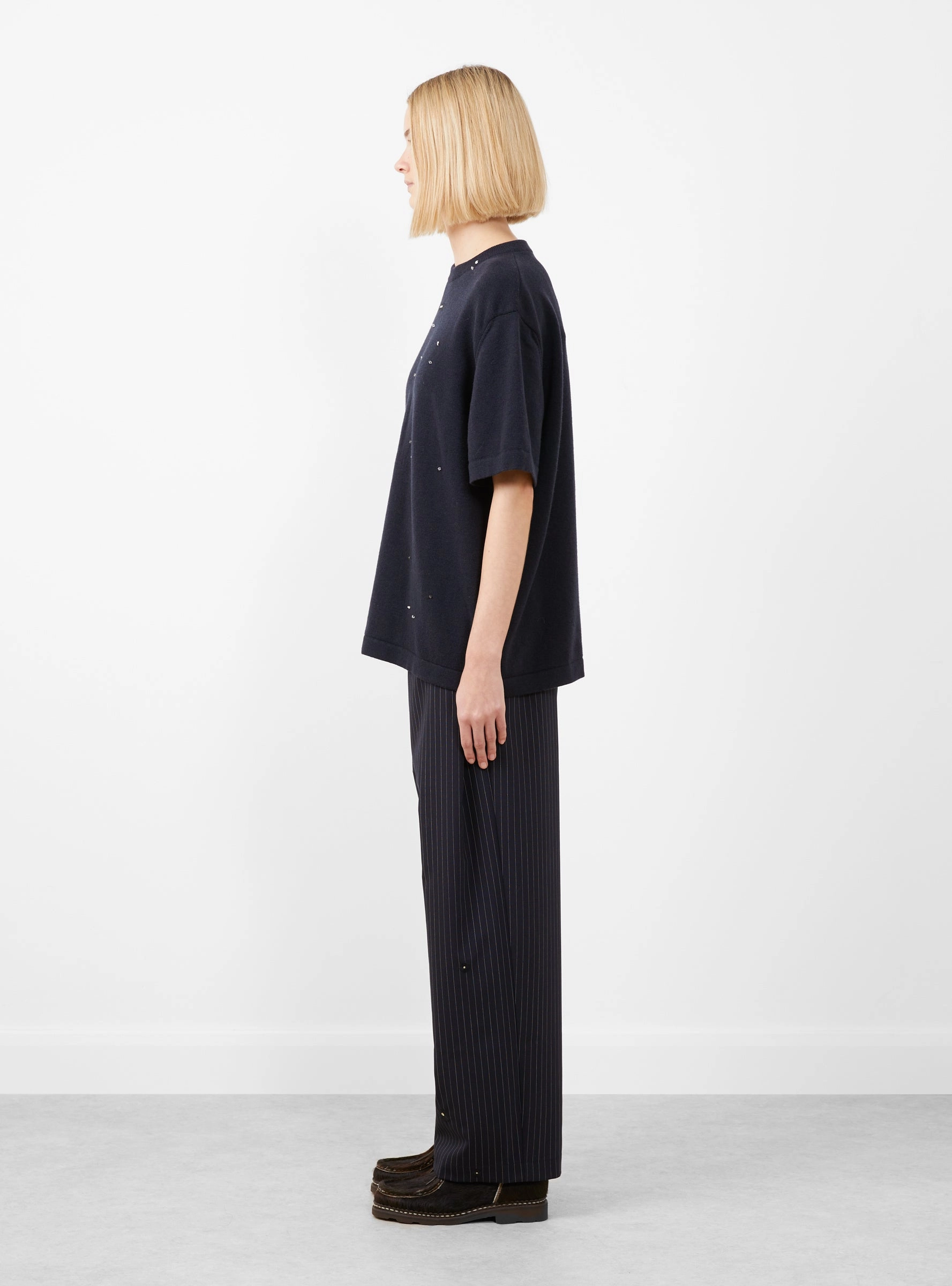 Merino Wool Beaded T-Shirt Navy
