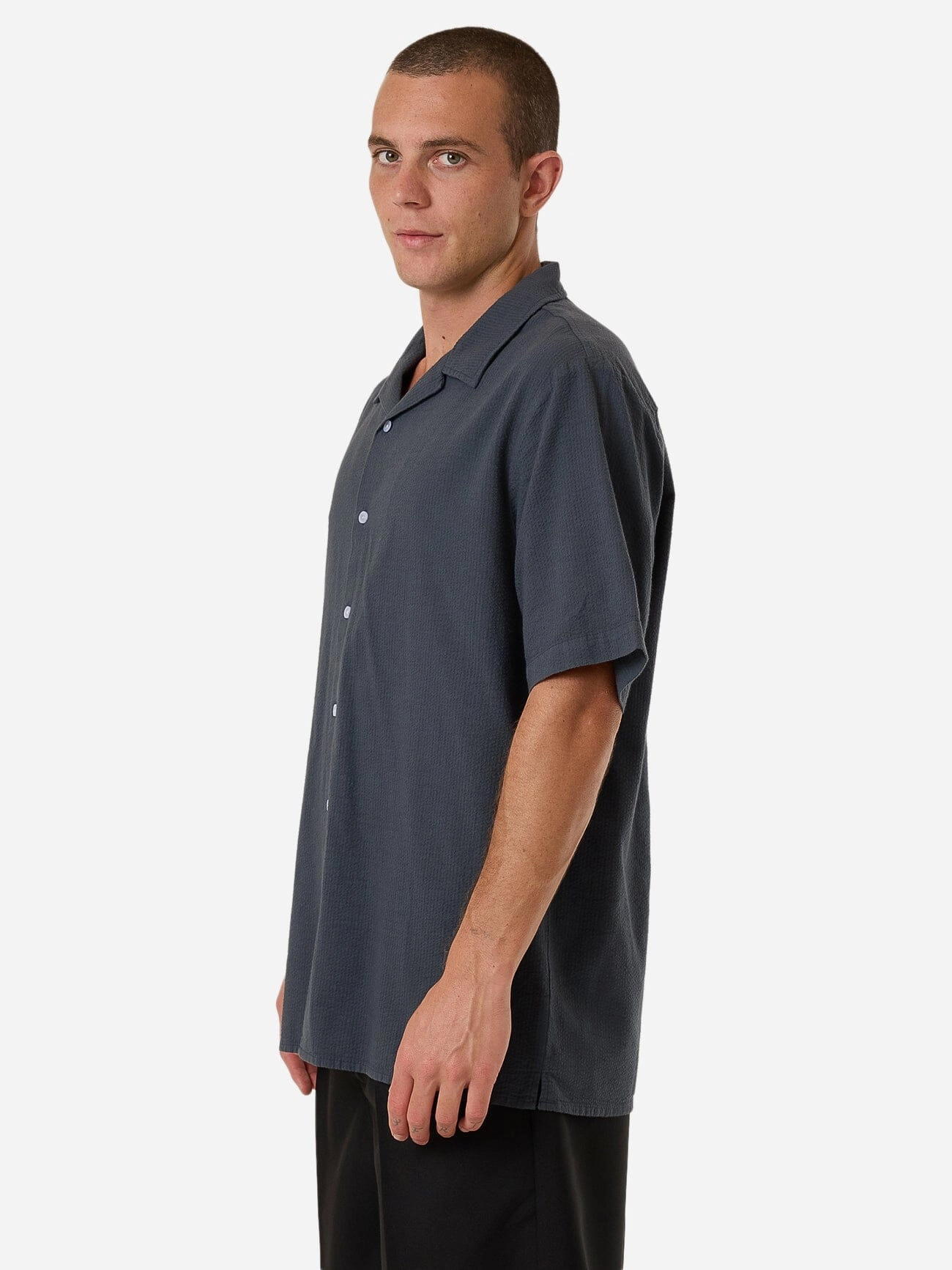 Minimal Thrills Stripe Bowling Shirt - Dark Slate