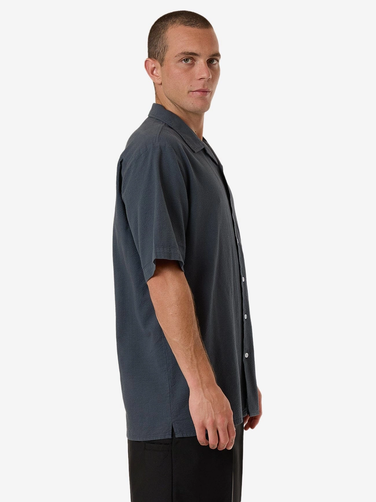 Minimal Thrills Stripe Bowling Shirt - Dark Slate