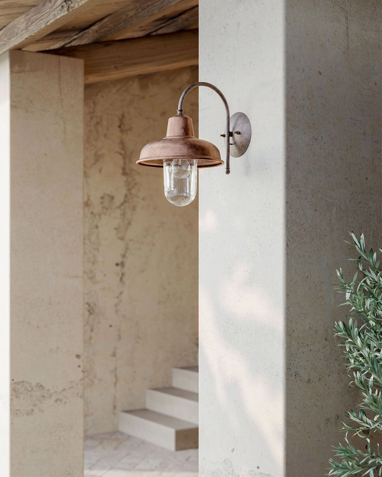 Modern Italian Brass & Copper Outdoor Wall Light