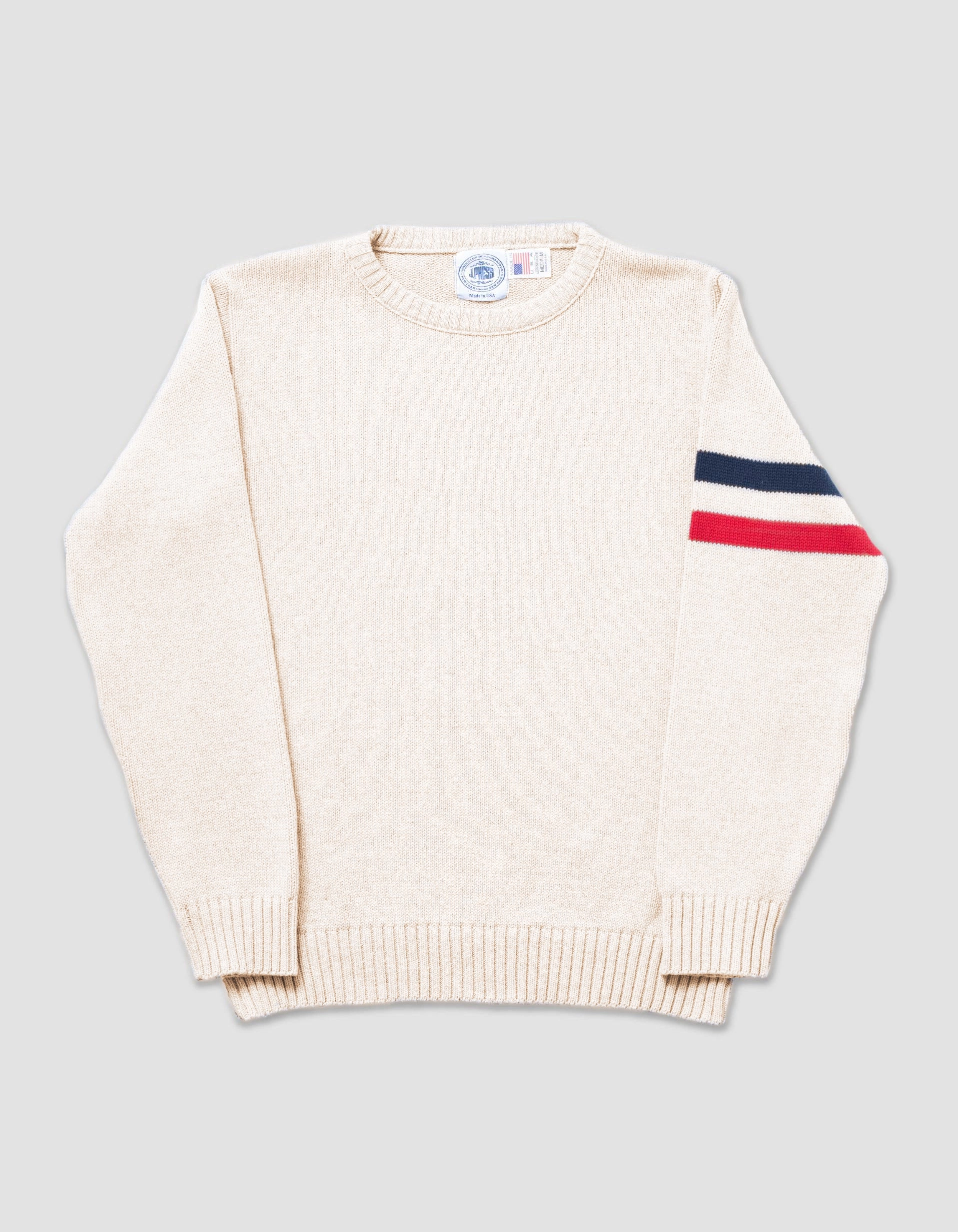 NATURAL SLEEVE STRIPE COTTON SWEATER