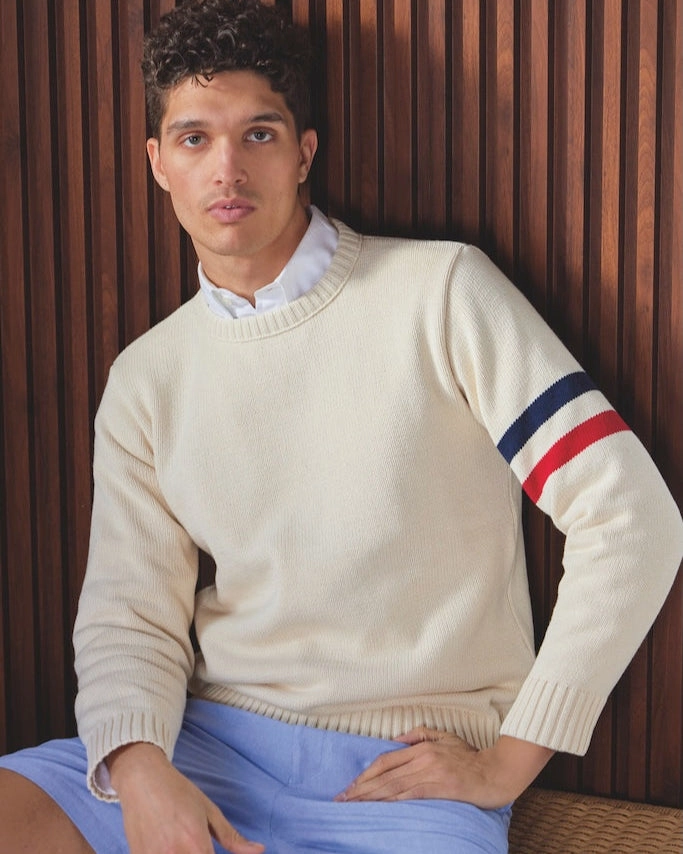 NATURAL SLEEVE STRIPE COTTON SWEATER