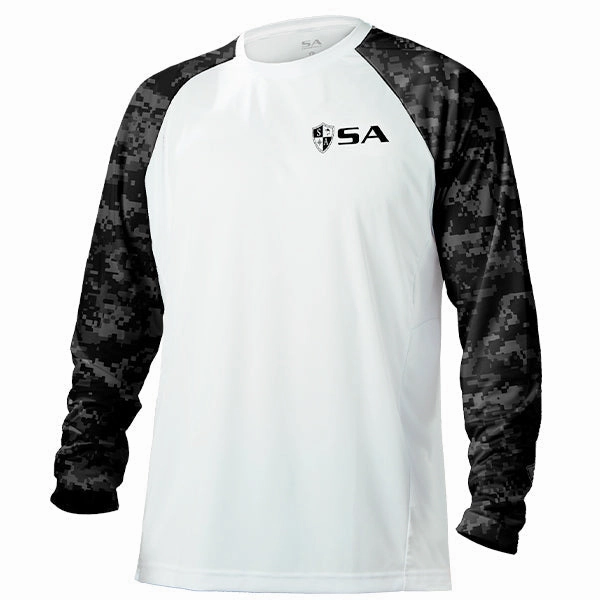 Performance Long Sleeve Shirt | White | Blackout Digi Camo | SA Shield