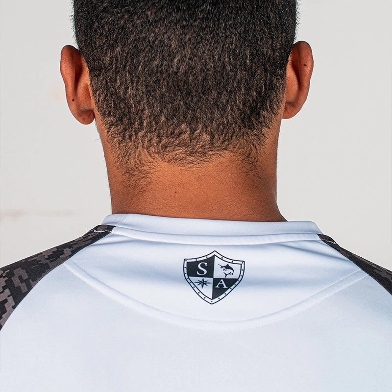 Performance Long Sleeve Shirt | White | Blackout Digi Camo | SA Shield
