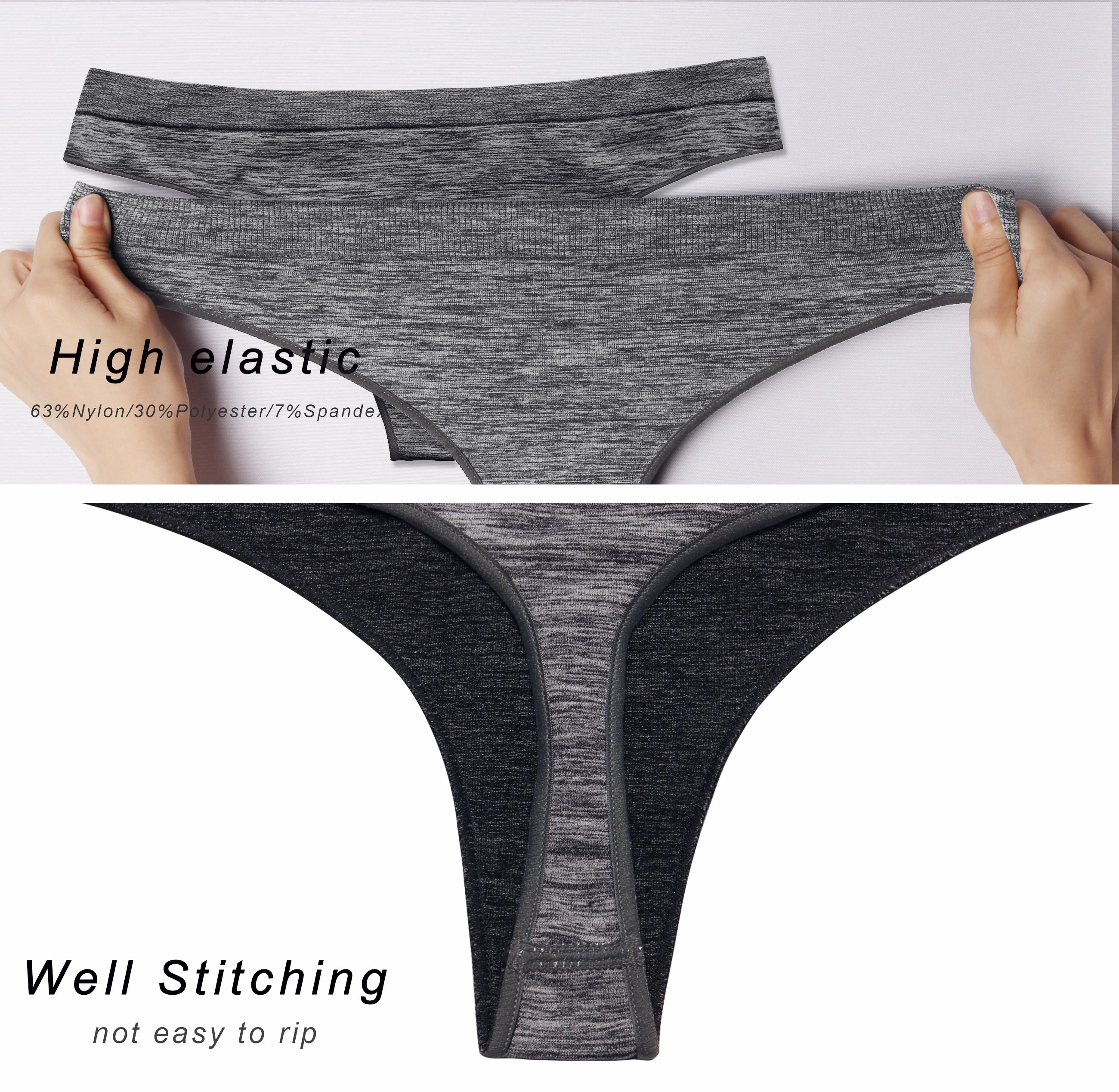 Seamless Sports Thongs Underwear heathercharcoal_yogastudio