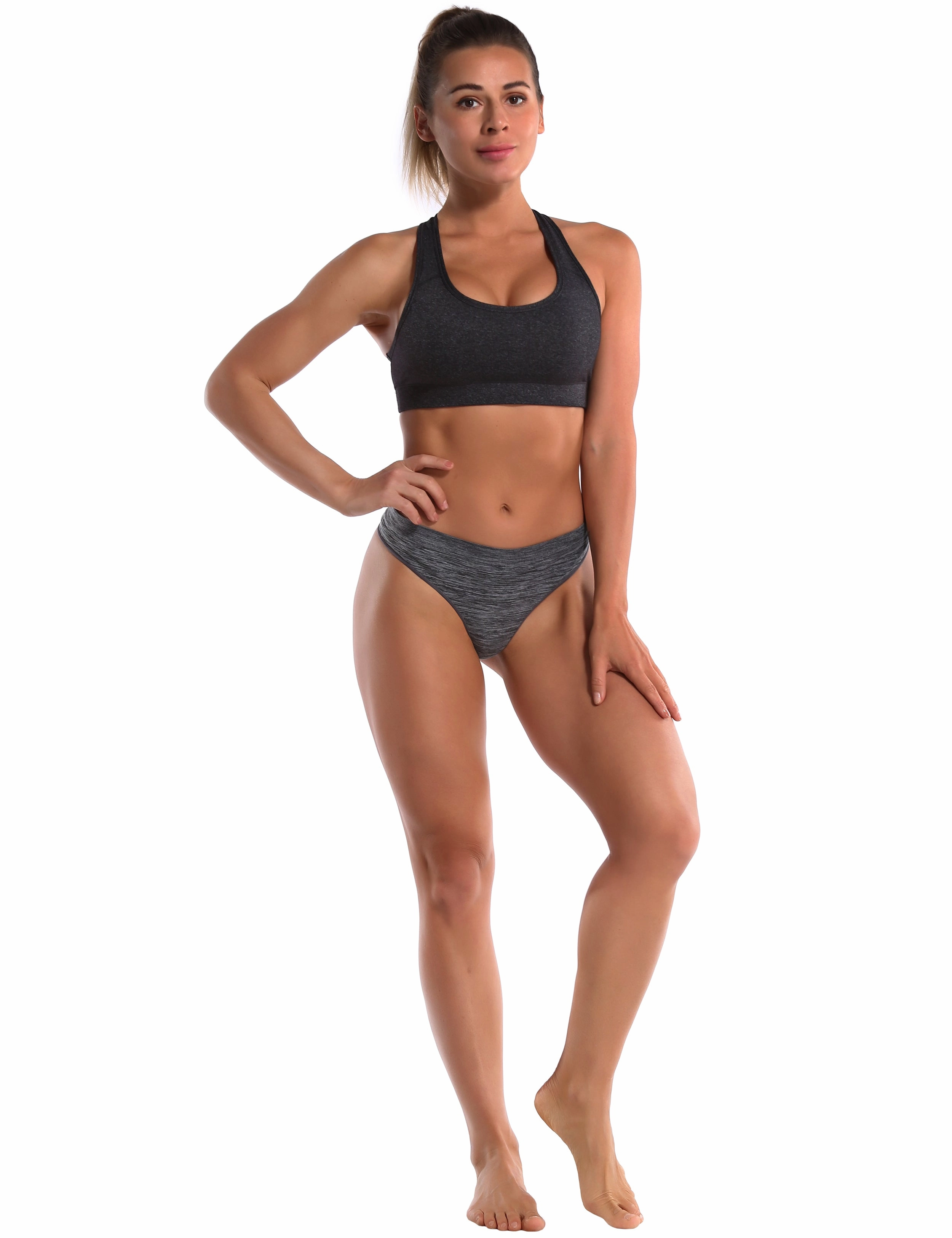 Seamless Sports Thongs Underwear heathercharcoal_yogastudio
