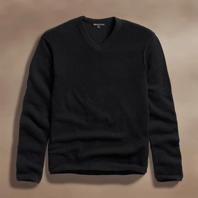 Soft Featherweight Cashmere V Neck - Black