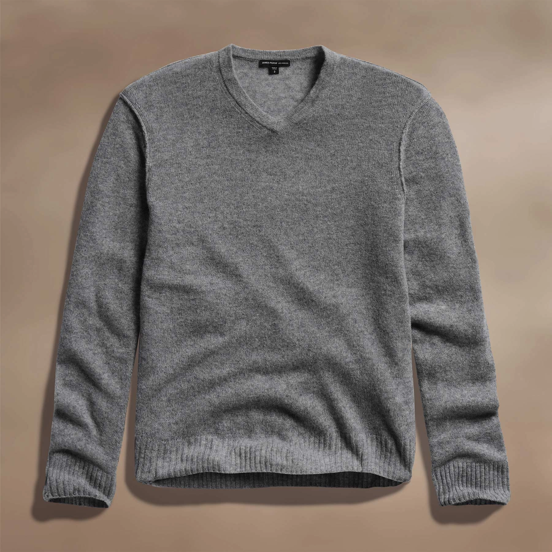 Soft Featherweight Cashmere V Neck - Mid Heather Grey