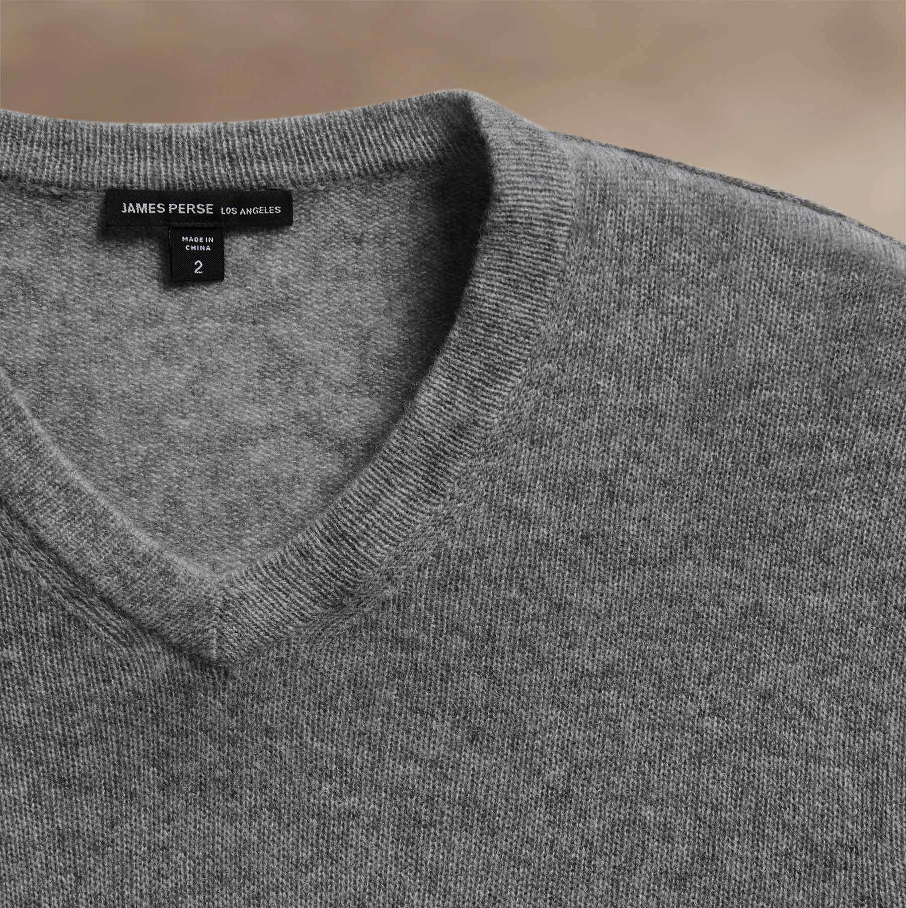 Soft Featherweight Cashmere V Neck - Mid Heather Grey