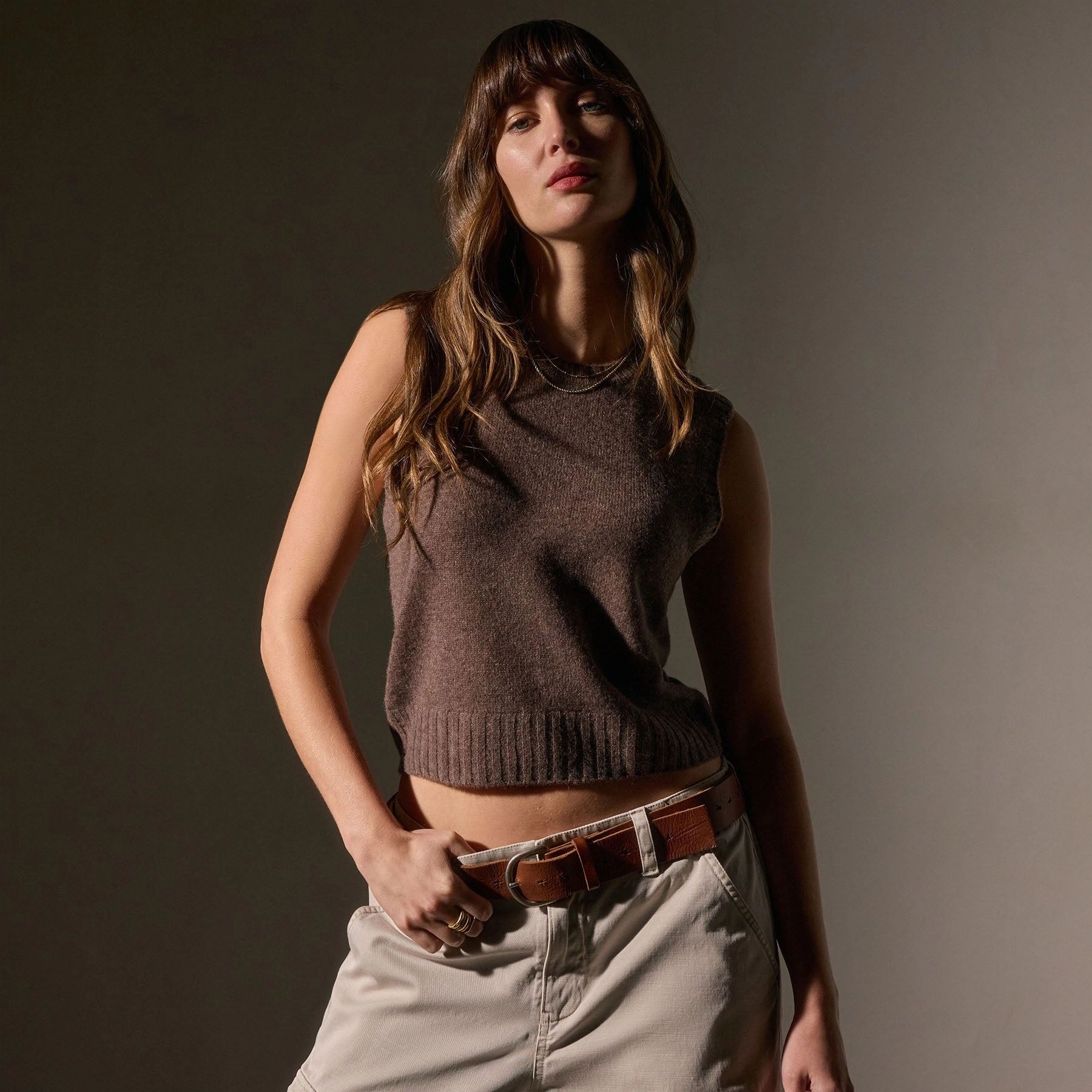 Soft Featherweight Cashmere Vest - Brown Stone