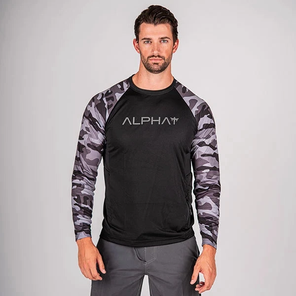 Tactical Long Sleeve Mesh | Black | 2 Sleeve Black Out Military Camo | Alpha