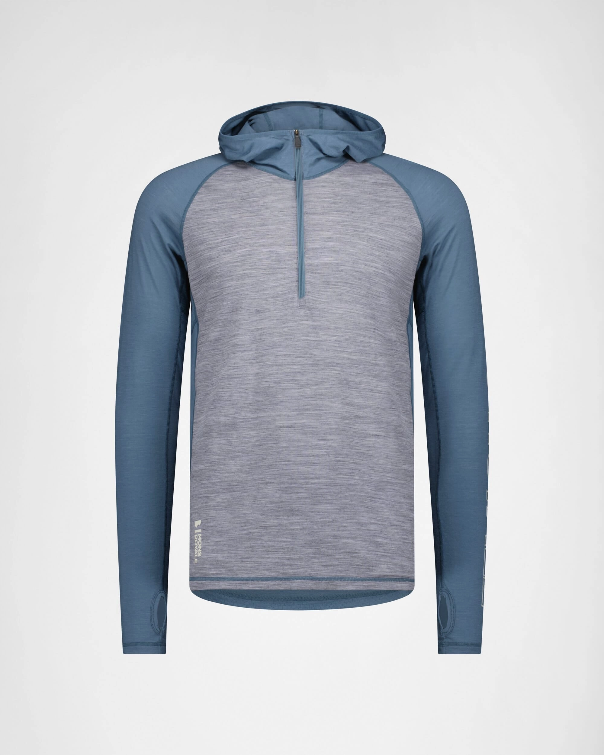 Temple Merino Long Sleeve Hood - Grey Heather / Goblin Blue