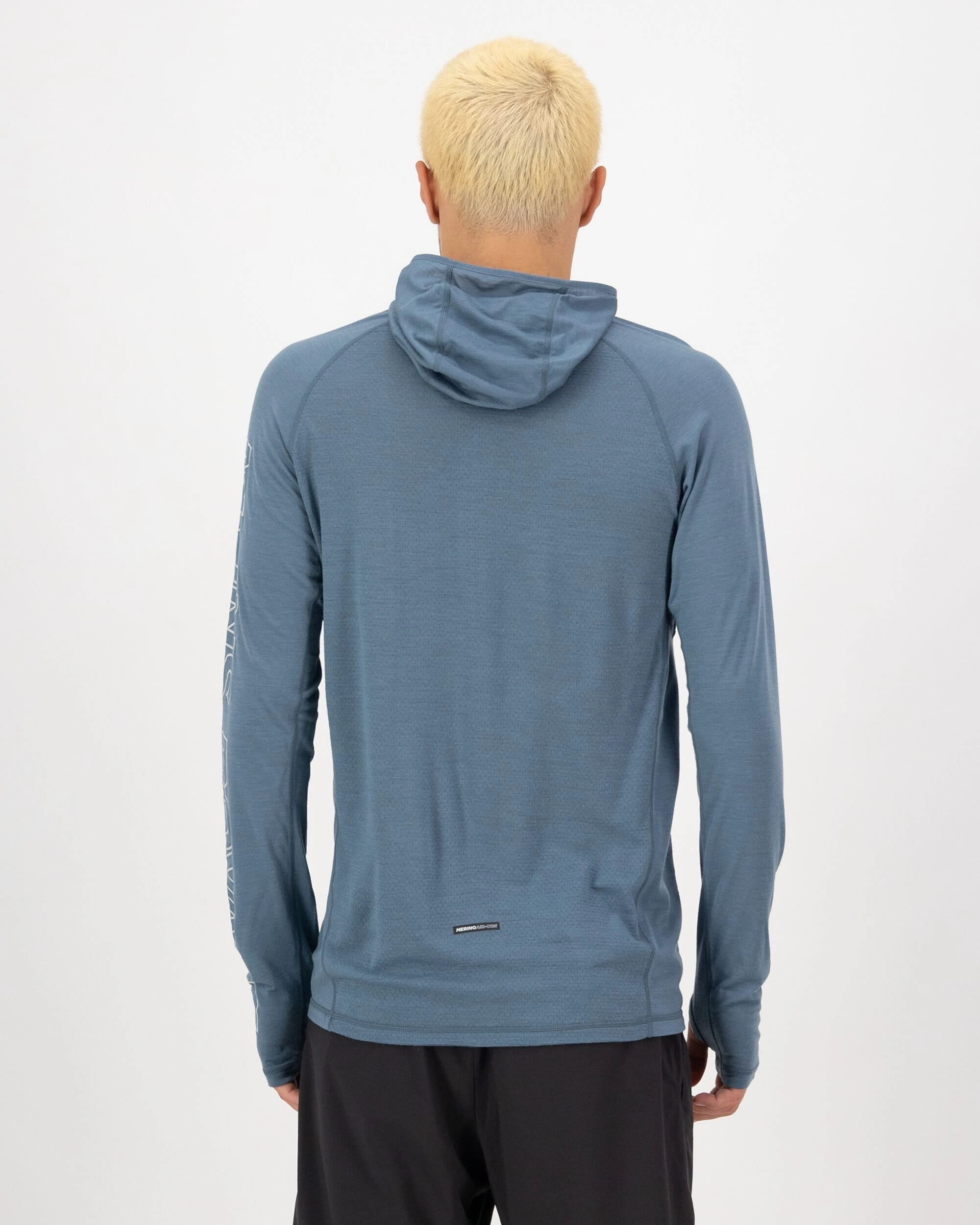 Temple Merino Long Sleeve Hood - Grey Heather / Goblin Blue