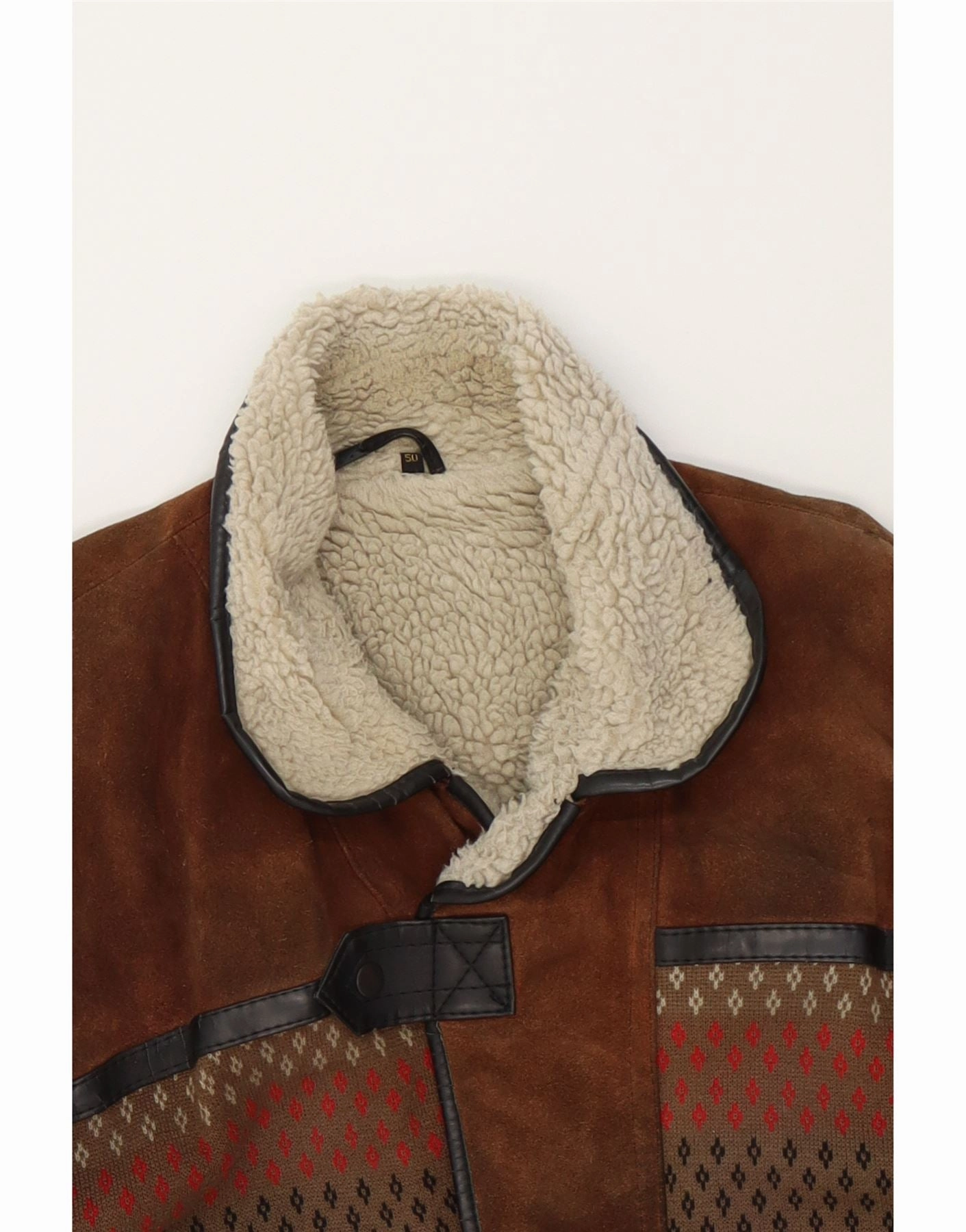 VINTAGE Mens Loose Fit Shearling Jacket IT 50 Large Brown Colourblock
