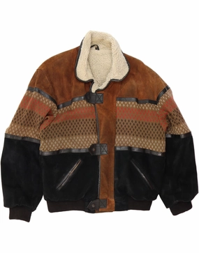 VINTAGE Mens Loose Fit Shearling Jacket IT 50 Large Brown Colourblock