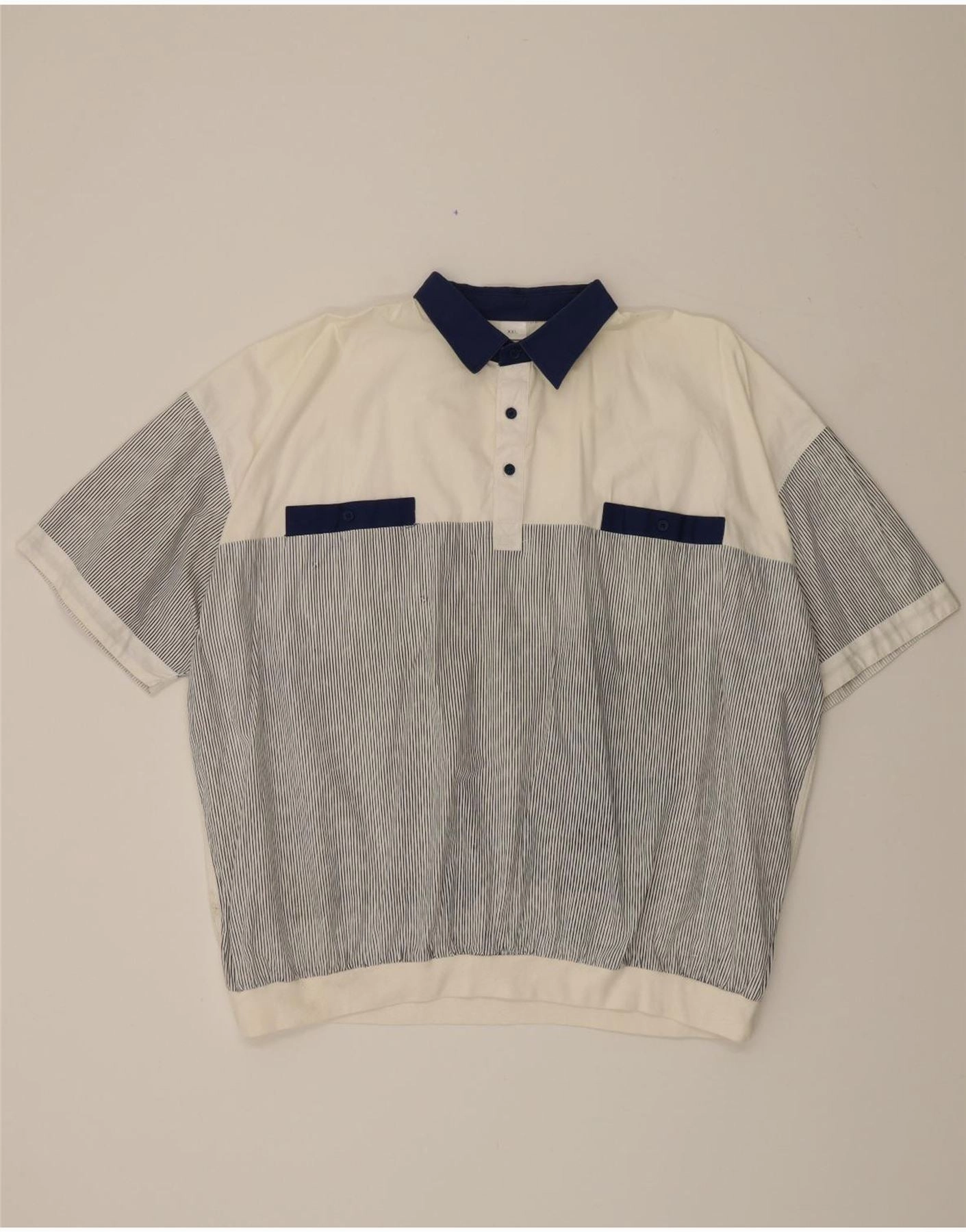 VINTAGE Mens Loose Fit Short Sleeve Pullover Shirt 2XL Grey Pinstripe